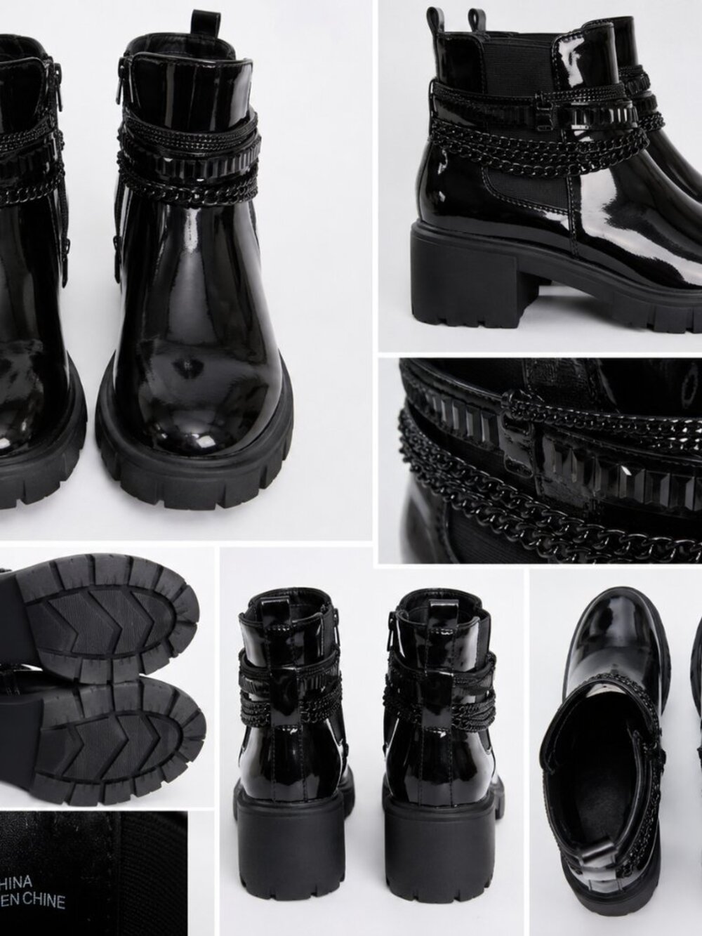 Torrid Wide Width Black Patent Leather Chain Detail Lug Sole Ankle Boots 10W - Picture 2 of 2